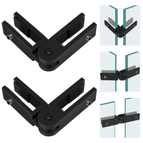 Image of Adjustable Glass to Glass Clamp, 2Pack 90-180-270 Degree Matte Black Railing Clamps, Stainless Steel T304 Railing Clips Brackets for Fence, Balustrade, Balcony Deck, Indoor & Outdoor