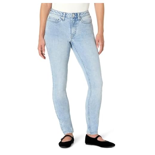 Amazon Essentials Women's High Stretch Mid-Rise Skinny Jean, Iced Blue Light Wash, 8 Short