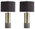 Signature Design by Ashley Jacek Modern Contemporary Table Lamp, 2 Count, Gray & Brass Finish