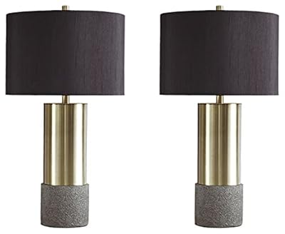 Signature Design by Ashley Jacek Modern Contemporary Table Lamp, 2 Count, Gray & Brass Finish
