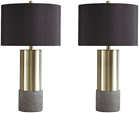 Signature Design by Ashley Jacek Modern Contemporary Table Lamp, 2 Count, Gray & Brass Finish