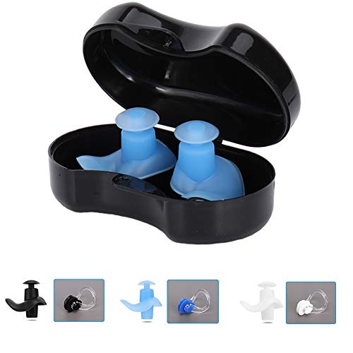 MOTOBA Swimming Ear Plugs, 3 Pairs Waterproof Reusable Silicone Swimming Earplugs with Nose Clips, Swimmers Ear Plugs for Adults, Kids, Showering Bathing Surfing and Other Water Sports