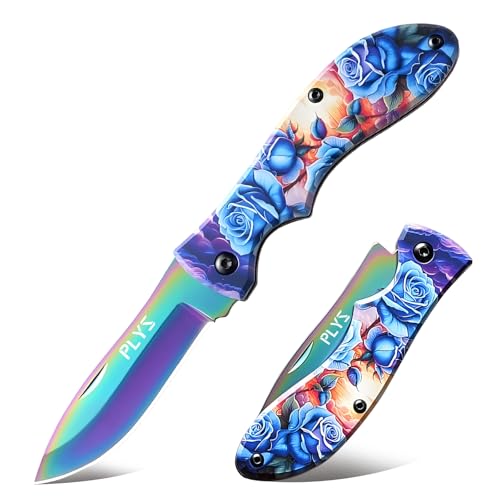 Plys Taschenmesser Klappmesser Edelstahl Scharfe Klinge Outdoor Messer Überlebensmesser Blaues Blumenmuster