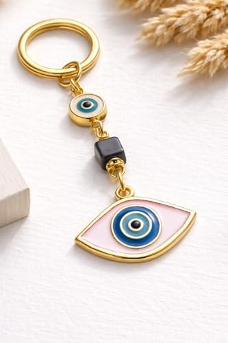 Nazar Gözlü Altın Kaplama Anahtarlık – Günlük Kullanım ve Hediye İçin Şık Aksesuar (Pembe) - Görsel 5