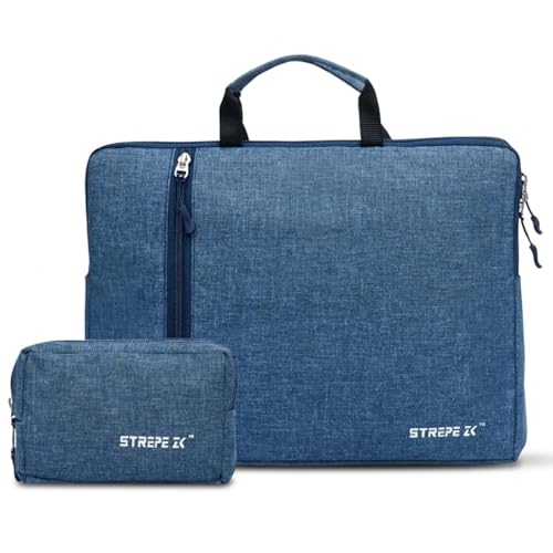 Image of STREPE ZK 16 inch Laptop Case with Charger Pouch | 2 Components, Sleeve with Handle | for All Type of Notebooks up to 16 inches Lenovo, HP, Dell, Mac Book Pro, Mi, Asus | Laptop Cover Bag, Blue