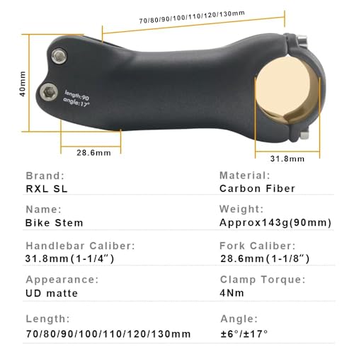 Potence en carbone 100mm RXL SL pour réduire le poids du vélo et supprimer les vibrations