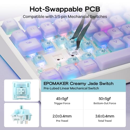 Image of EPOMAKER G84 PRO Wireless Gaming Keyboard with Screen&Knob, 75% Creamy Mechanical Keyboard, 8000mAh, Hot Swappable, Silicone Keycaps, BT5.0 /2.4G /USB-C Mode, NKRO, RGB (Purple, Creamy Jade Switch)