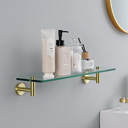 Kes Bathroom Glass Shelf With 8 Mm-Thick Tempered Glass And Sus 304 Stainless Steel Brushed Gold Brackets 20-Inch Rectangular Rustproof Storage Organizer Wall Mount, A2021-Bz #TOP1