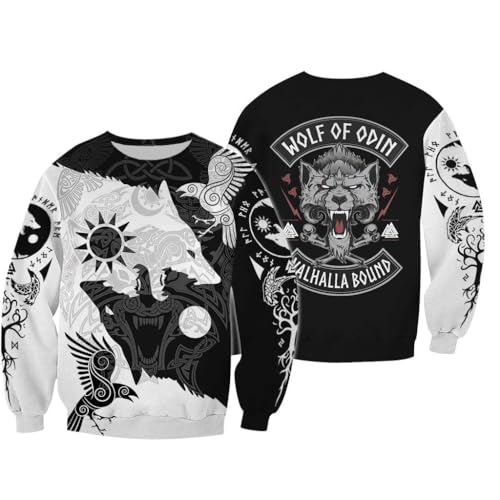 Odin Valhalla Wolf Spring Autumn Polyester Pullover 3D Print Sweatshirt Scandinavian Compass Medieval Berserker Gift2