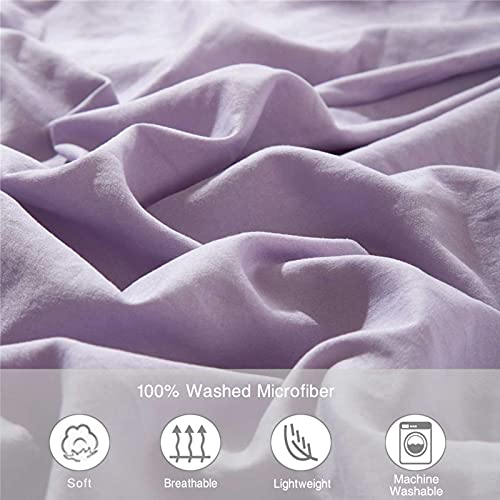 Etdiffe Lavender Pom Duvet Cover Queen Size - 3 Piece Boho Bohemian Farmhouse Microfiber Comforter Cover Set - Soft And Lightweight Quilt Cover, Solid Purple Pompom #TOP3
