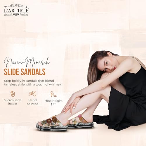 Spring Step L'Artiste Women's NAOMI-MONARCH Slide Sandals - Hand-Painted Leather Butterfly Sandal - Comfortable Hook and Loop Closure with Floral Footbed Support4