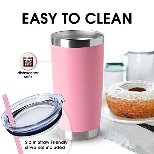 HASLE OUTFITTERS 20oz Tumblers Stainless Steel Mugs with Lid Double Wall Vacuum Insulated Coffee Cups for Cold & Hot Drinks 1 Pack Pink - Thumbnail 4
