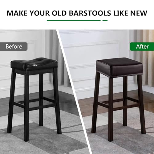Image of YISUN Stool Covers Rectangle - 4 Pack Stretch Oilproof Waterproof PU High Chair Cover Vanity Stool Cover Pub Counter Bar Stool Covers Saddle Seat Cover with Elastic Bands