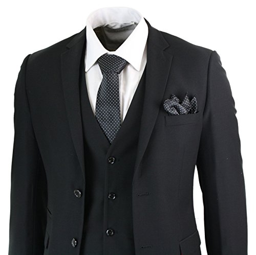 Mens 3 Piece Black Tailored Fit Complete Suit Classic Door Man Mourning Funeral3
