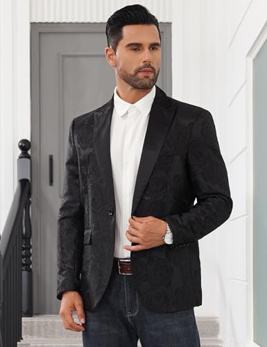 Men's Tuxedo Suit Jacket Floral Dinner Jacket Party Prom Wedding Blazer Jackets Slim Fit One Button Shawl Lapel Suit Jacket4