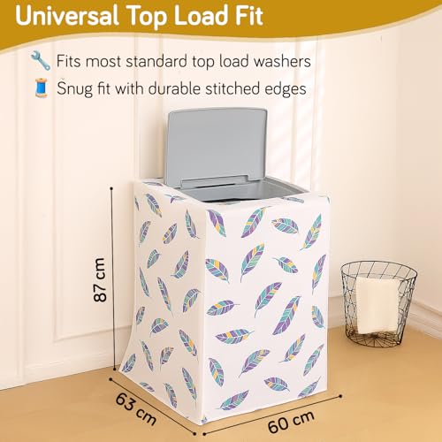 Image of HOKIPO Top Load Washing Machine Cover | Waterproof & Dustproof PEVA Protective Cover for 6kg, 6.5kg, 7kg & 7.5kg Fully Automatic Top Load Machines | Size 60x63x87 cm, Boho Feathers (AR-5879-D5)