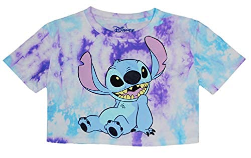 Disney Junior Stitch Tie Dye Crop Top, Shirt for Girls, Blue (as1, Alpha, l, Regular, Regular, Blue)