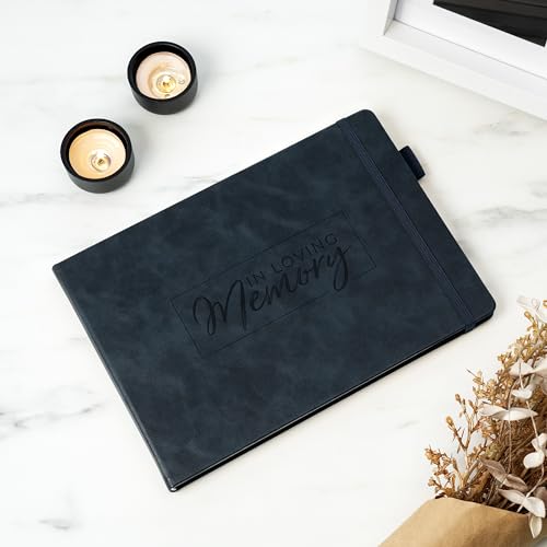 Image of Clever Fox Funeral Guest Book for Memorial Service w /Address, Dark Blue