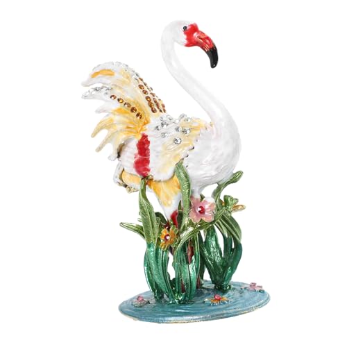 Boîte à bijoux flamant rose vintage en métal sculpté d'artisanat d'art