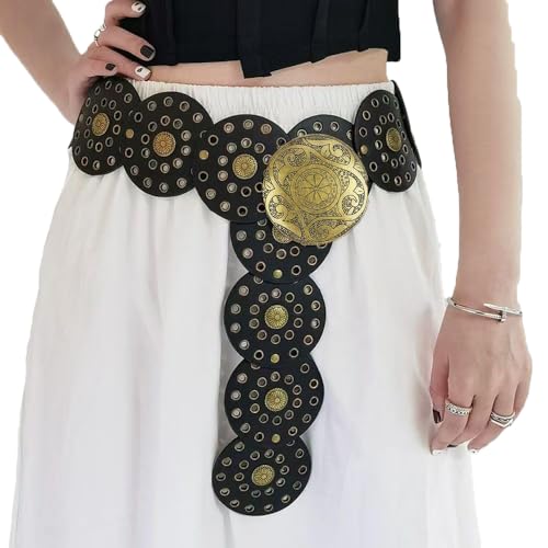 ITODA Hollow Wide Disc Belt Western Round Cowgirl Women Retro Bohemia Viking Waist Band