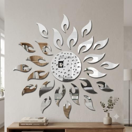 Image of Bikri Kendra - Sun Multi Color Mirror Wall Stickers (Silver mSun5)