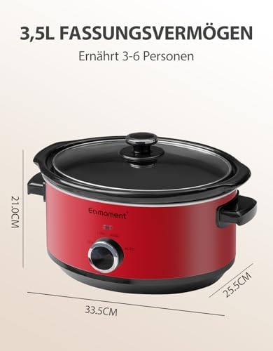 Bild 2 - Slow Cooker, 3,5 Liter Edelstahl Schongarer mit Keramiktopf, Einstellbare Temperatur, Spülmaschinenfester Keramiktopf und Deckel aus Gehärtetem Glas, 200W