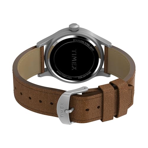 Timex Men's Expedition Scout 40mm Watch – Silver-Tone Case Green Dial with Brown Leather Strap by Timex - Used condition - Image 5