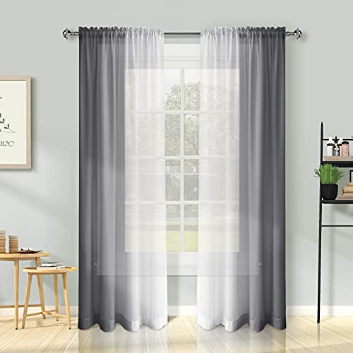 Melodieux - Cortinas de gasa gris degradado de 213 cm de largo para sala de estar, aspecto de lino, color blanco y gris, degradado, 132 cm x 213 cm, 2 paneles