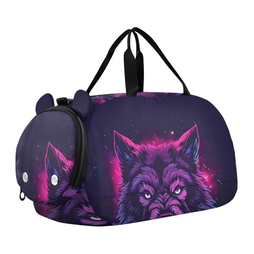 Duffle Bag Kids Gym Bag with Shoes Compartment & Wet Separation Overnight Travel Bag Mighty Wolf for Girl Boy