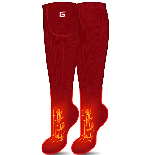 Battery Heated Socks,Men Women Electric Battery Powered Socks Kit,Rechargeable Battery Heating Stockings,Winter Thermo Socks,Climbing Hiking Fishing foot Warmer Hunting Skiing Heated Socks (Red, M)