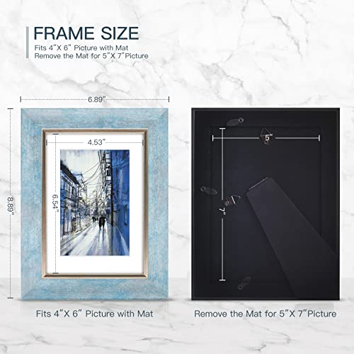 Xuanluo Picture Frames Set Rustic Retro Photo Frame With Tempered Glass Wall Mount And Tabletop Display Family Friends Wedding Gift (5 X 7 Inch, Blue-4Pcs) #TOP2