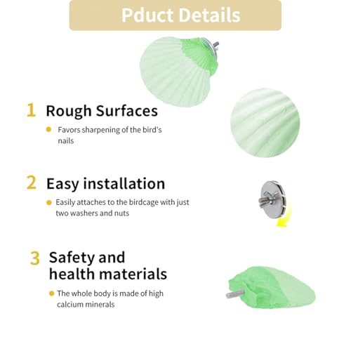 Image of Bird Perches for Cage, Abrasive Surface High Calcium Mineral Parrot Perch Stand - Bird Nail File for Claw & Beak Health, Colorful Ceramic Bird Cage Accessories (Green, Shell)