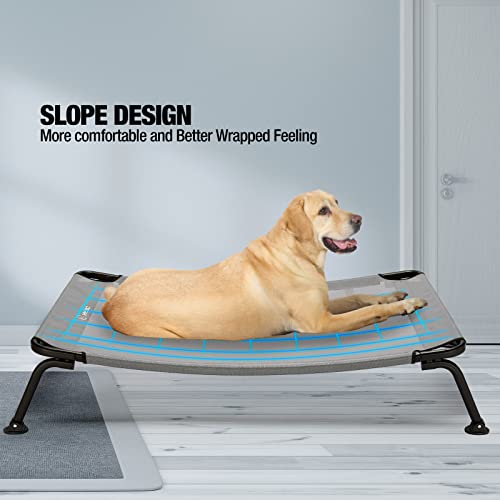 Veehoo Curved Cooling Elevated Dog Bed, Black Frame Outdoor Raised Dog Cot, Chew Proof Pet Bed With Washable & Breathable Textilene Mesh, Non-Slip Feet For Indoor & Outdoor, X-Large, Grey #TOP1