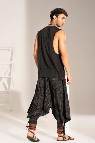 Image of The Veshti Company Hipie Harem Pants for Men Cotton Low Crotch Printed Baggy Bohemian Yoga Pajama Pant (Regular Fit)