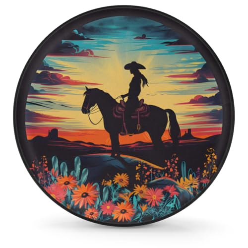 Spare Tire Cover Cowgirl Riding Horse Wheel Covers Protectors Waterproof Dust-Proof Universal Fit Trailer, RV, SUV and Many Vehicle 17 Inch