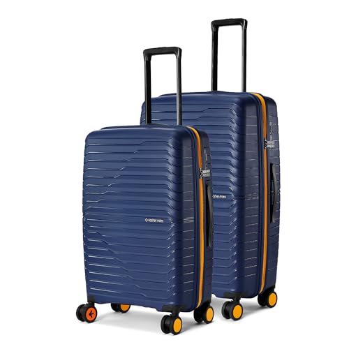 Image of Nasher Miles Cairo Hard-Sided Polypropylene Luggage Set of 2 | 65cm & 75cm | 8 Wheels Medium & Large Trolley Bag for Travel | Suitcase (Navy Blue & Yellow)