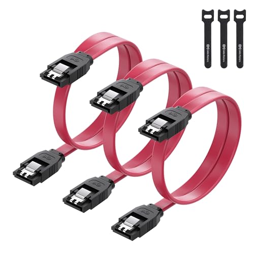 Cable Matters 3-Pack Straight SATA Cable - 18 Inch, SATA III 6Gbps Data Cable for SSD, HDD, CD/DVD Drives, Hard Drive, Optical Drive, Gaming PC, Desktop, Motherboard, Red