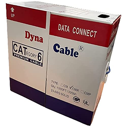Dynacable Cmr Cat6 Riser, Bulk Ethernet Solid Copper Cable, No Cca, 1000Ft, Ul Listed 23Awg 550Mhz Utp Solid, Up To 10 Gb Max Speed Lan Cables For Fast Internet Computer Networking Cable, Blue #TOP4
