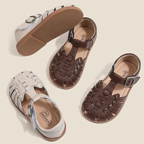 Image of WUIWUIYU Toddlers Little Girls T-Strap Hook&Loop Dress Strawberry Summer Shoes Closed Toe Carrot Sandals
