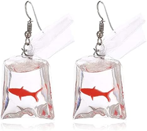 Acamifashion Women Funny Goldfish Water Bag Shape Dangle Hook Earrings Charm Jewelry Gift