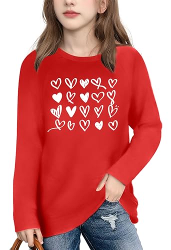 Image of Girls Valentine Shirts for Kids Valentines Heart Graphic Tshirts Casual Long Sleeve Shirts Love Heart Tee