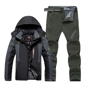 Skianzug Herren 2 Teiler Wasserdichter Schneeanzug für Männer Ski Anzug Set Winter Warm Skibekleidung Ausrüstung Snowsuit Teilig Teile Thermo Skijacke Hose Winddicht Outdoor Snowboard Alpin Gefüttert