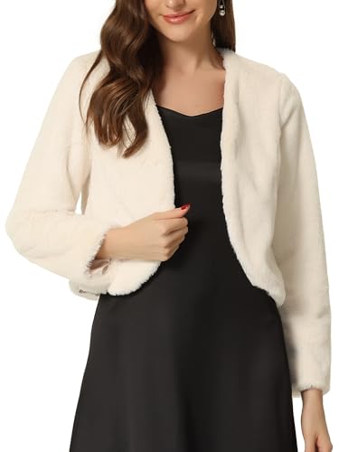Veste courte en fausse fourrure Allegra K boléro beige à manches longues pour femme en hiver