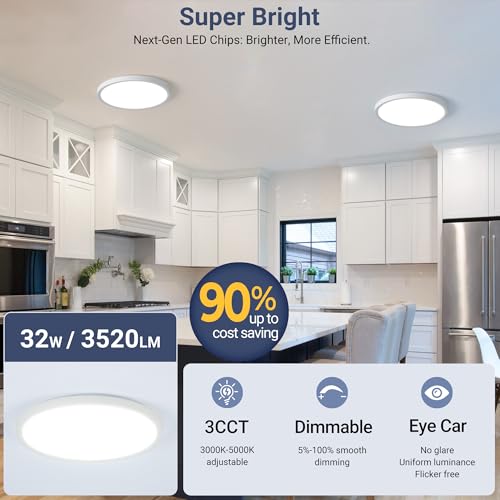 Image of 6 Pack 15.8Inch 3520LM LED Flush Mount Ceiling Light, 32W Dimmable & 3000K /4000K /5000K 3CCT Seletable, Round LED Ceiling Light for Bedroom Living Room Kitchen Hallway Office, White