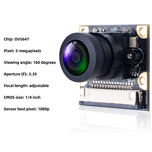 Smraza Raspberry Pi 4 Camera Module 5 Megapixels 1080P Ov5647 Sensor Adjustable Focus Wide Angle Fish-Eye Camera Lenses Webcam Video For Raspberry Pi 4 Model B/Pi 3 B+, 3 B, 2 B, Zero #TOP1