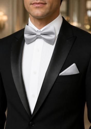 Image of Solid Color Bow Ties for Men Silk Pre-tied Tuxedo Bowtie Set 4PCS