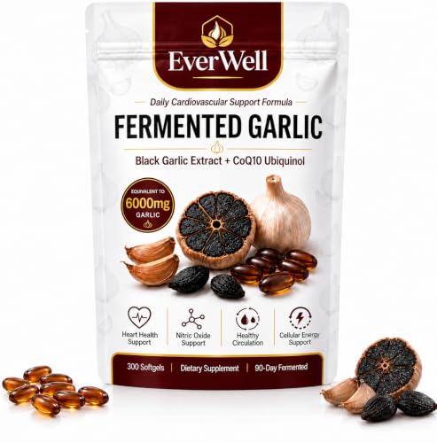Fermented Black Garlic + CoQ10 Ubiquinol Softgels, 90-Day Aged Black Garlic Formula, Non-GMO, Vegetarian, 300 Softgels