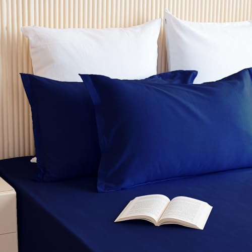 Image of HOMEMONDE 210 TC Premium Cotton Pillow Covers | Regular Pillow Cases | Only 1 Piece Pillow Cover (Navy Blue, 17 x 27 Inches)