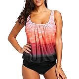oiangi Blouson Tankini Swimsuit for Women Tummy Control Two Piece Bathing Suit Ombre Tank Tops and Shorts Modest Swimwear Orange