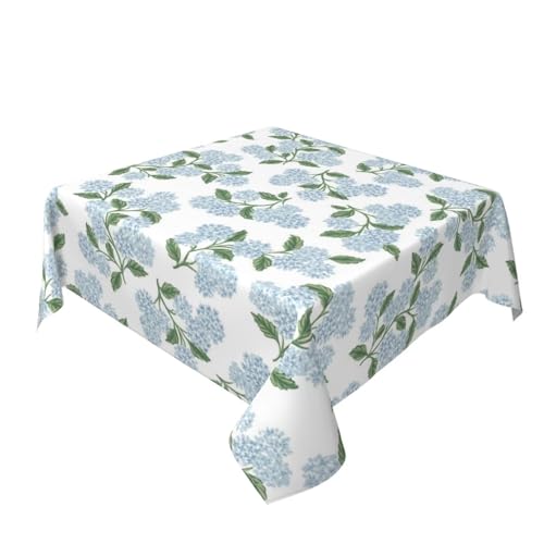 Sunshineyan Vintage Floral Tablecloth Square 60 x 60 Inch, Blue Green Hydrangea Flower Decor Tablecloths Tablecloths Polyester Seasonal Table Cloth for Parties Kitchen Dining Indoor Outdoor